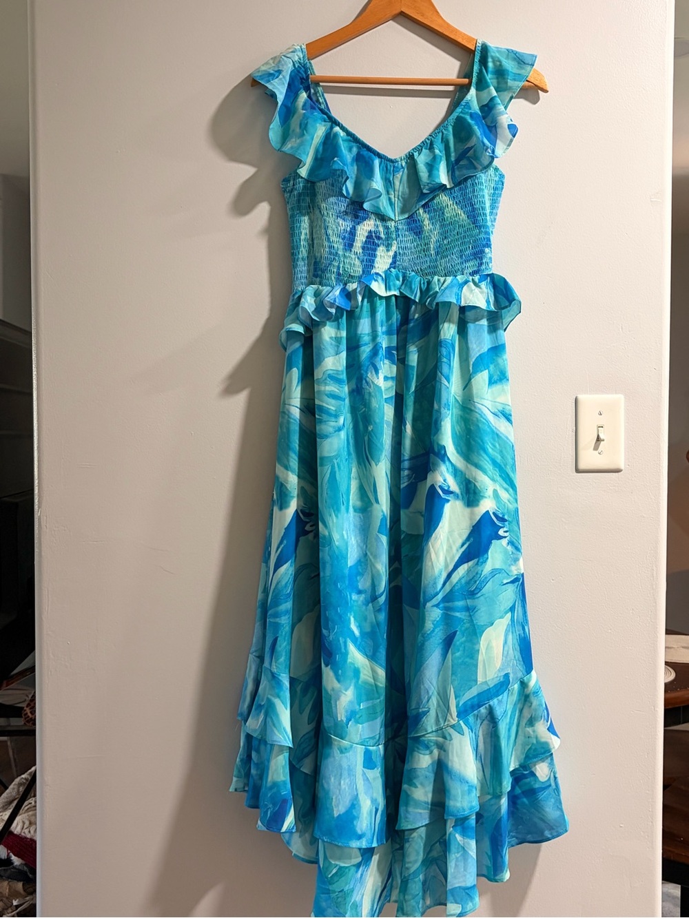 Grace Teal and Blue Ruffled Maxi Dress